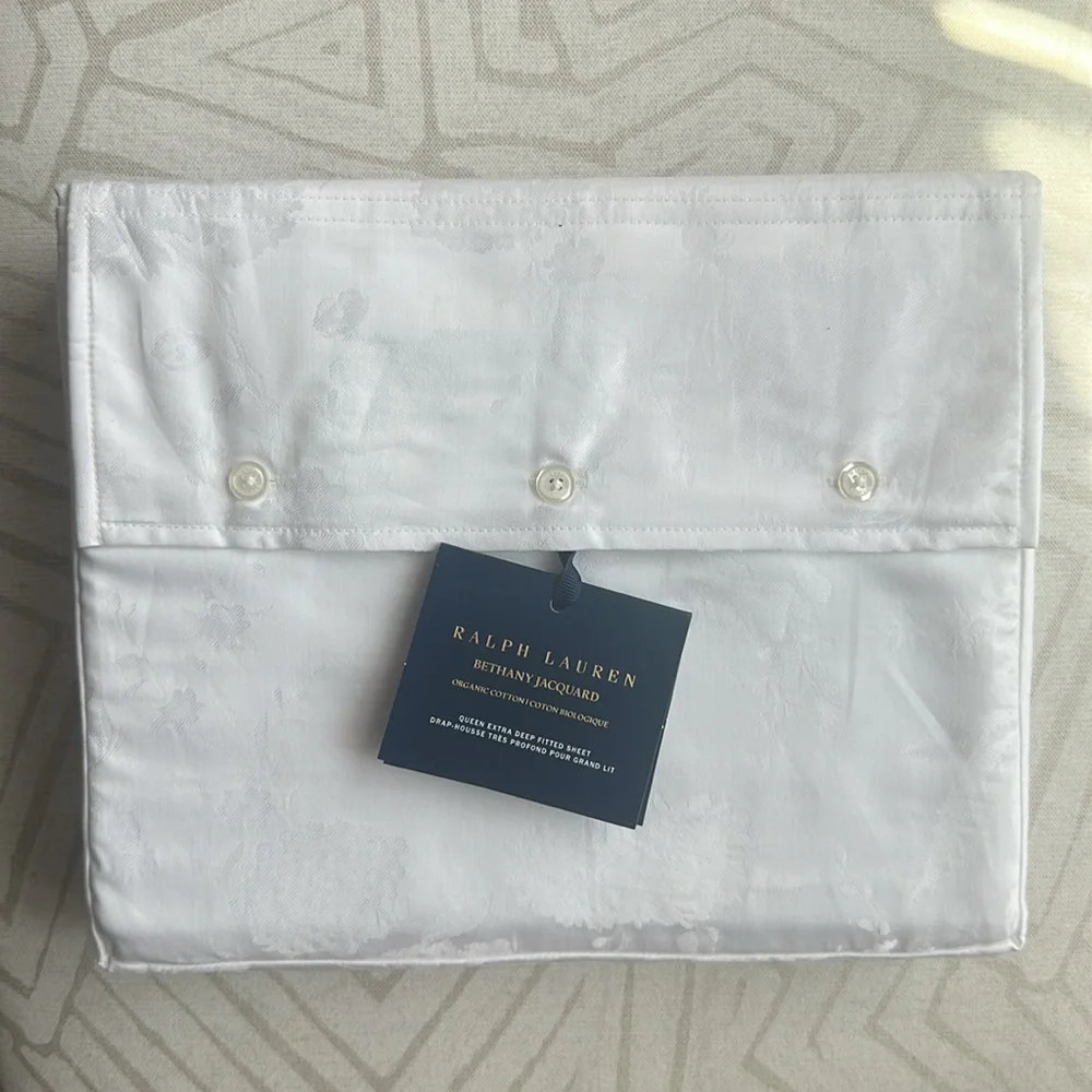 Ralph Lauren Bethany Jacquard queen Xtra Deep Fitted Sheet Organic NEW